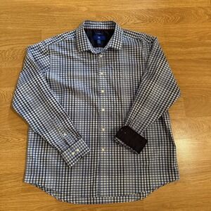 Egara Shirt Mens XXL Slim Fit Multicolor Plaid Non-Iron Flip Cuff Stretch Preppy